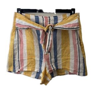 C&C California 100% Linen Striped Tie Waist Shorts Size 8 Coastal Summer
